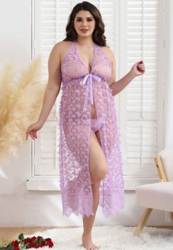 Plus Size Long Mesh Lingerie Dress Babydoll Chemise