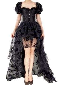 Ruffled Sleeves Overbust Corset Top  With High Low Skirt