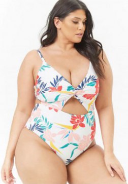 Plus Size Floral Print Cutout High Leg One Piece Swimsuit