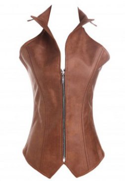 Cowboy Faux Leather Overbust High Collar Corset