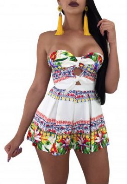 Women's Fashion Sweetheart Print Short Romper Playsuit Jumpsuit