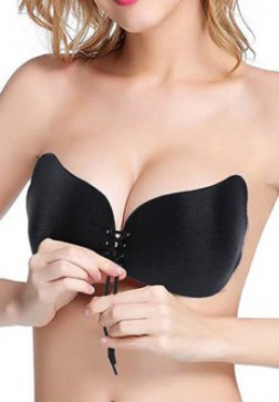 Strapless Bra Sexy Backless Wing Shape Silicone Self Adhesive Push Up with Drawstring