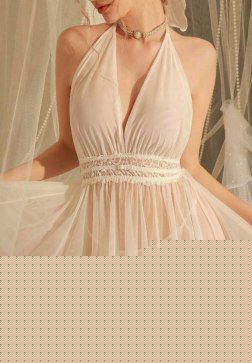 Pure Desire Contrast Lace Mesh Babydoll Dress With Thong