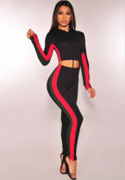 Women's Casual Sport Bodycon Crop Top Long Skinny Pant Set