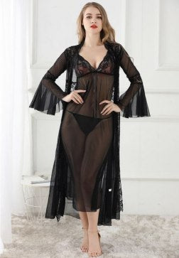 Sheer Mesh and Lace Robe Set