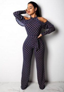 Women's Sexy Cold Shoulder Long Sleeve High Waisted Jumpsuits Rompers
