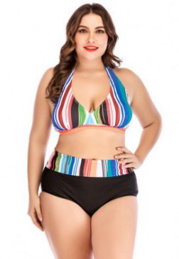 Plus Size Colorful Striped Bikini Set