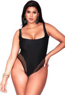 Plus Size Low Back Eyelet Detail High Cut One Piece Swimsuit