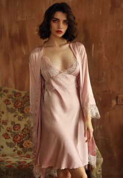 Satin Romantic Lace Chemise and Robe Set