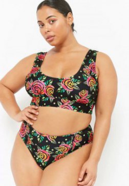 Plus Size High Leg High Waist Rose Crop Tank Bikini Swimsuit