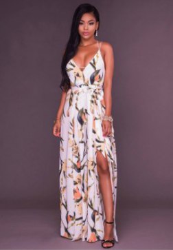 Floral Print Slit Legs Jumpsuit